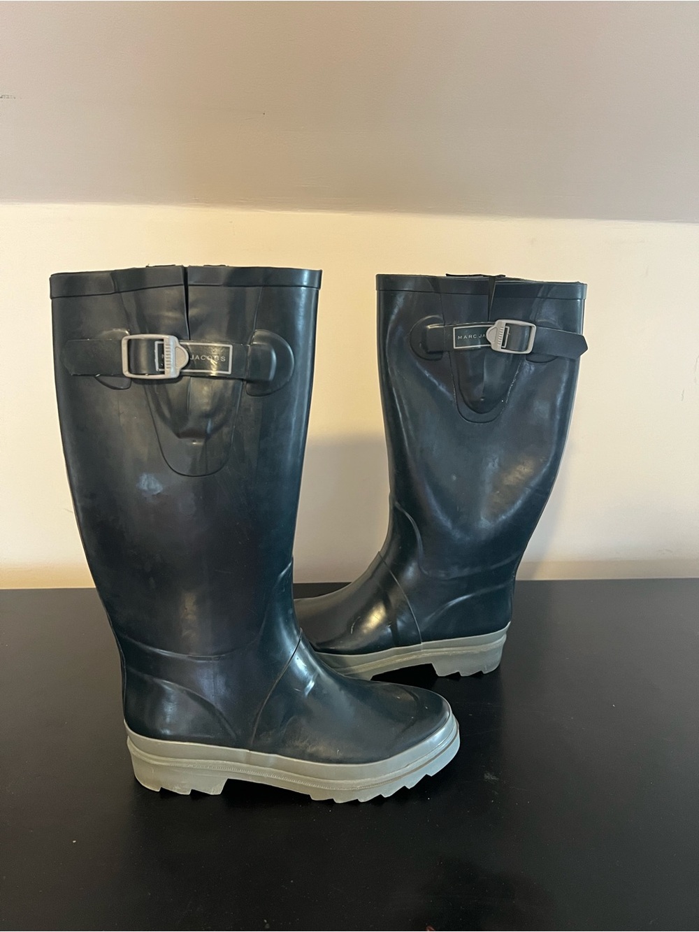 Marc Jacobs Tall Rubber Rain Boots Buckle Size 38 Vintage